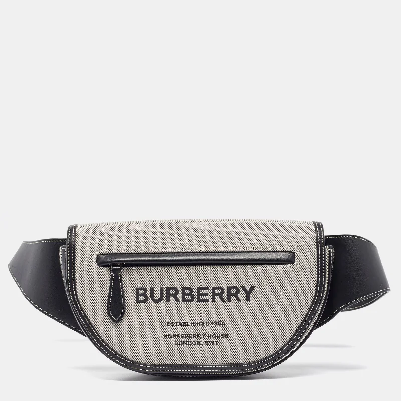 Burberry Grey/black Canvas And Leather Small Olympia Bumbag