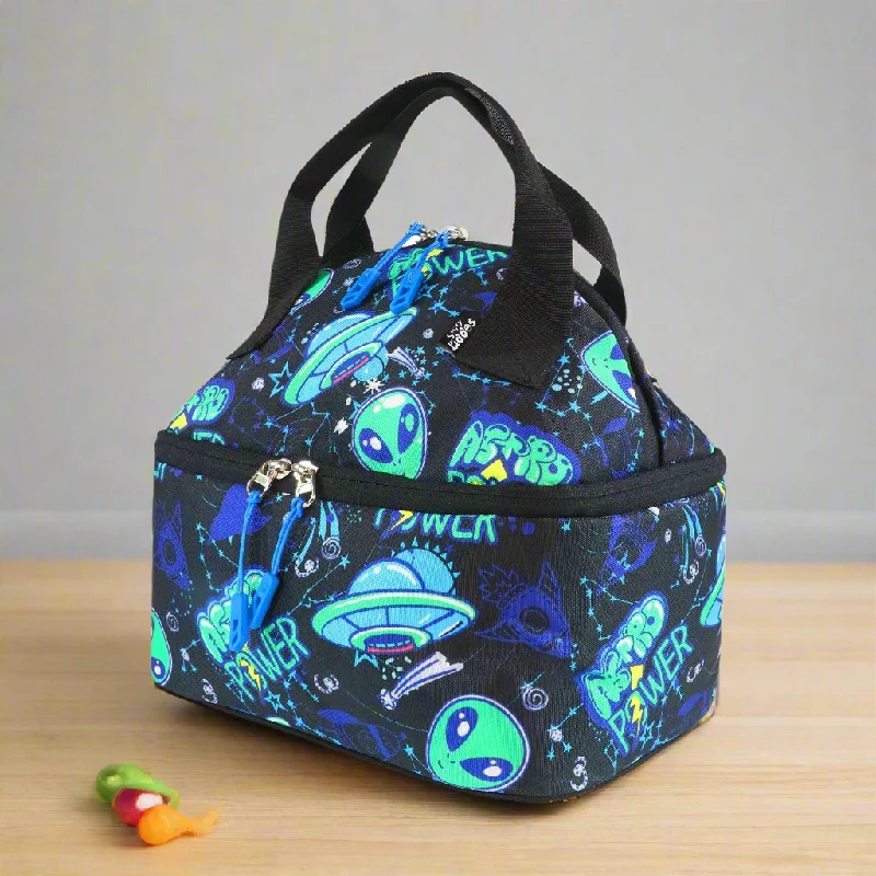 Smily Kiddos Double Decker Lunch Bag Alien Theme- Black LxWxH :25.5 X 17 X 20 CM