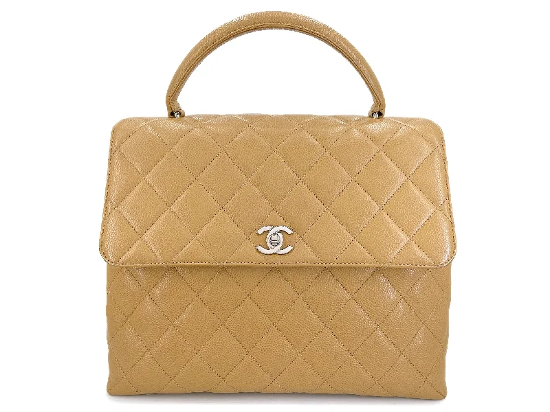 Chanel 2000 Vintage Beige Caviar Kelly Flap Bag 24k SHW 8BF