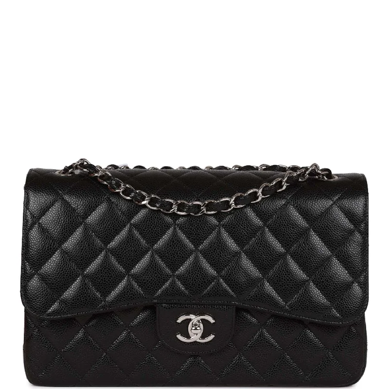 Chanel Jumbo Classic Double Flap Bag Black Caviar Silver Hardware