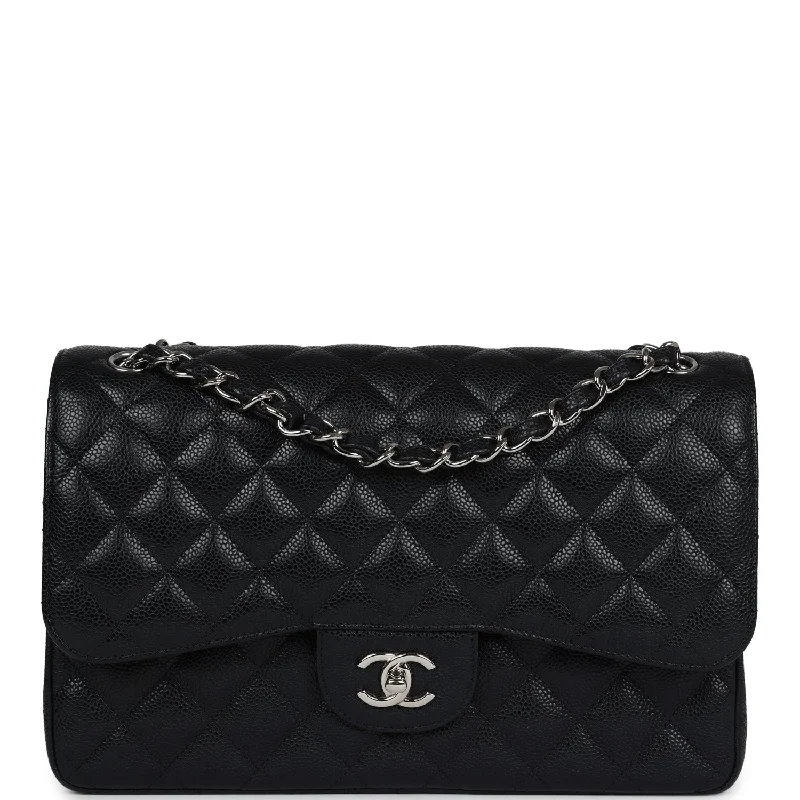 Chanel Jumbo Classic Double Flap Bag Black Caviar Silver Hardware