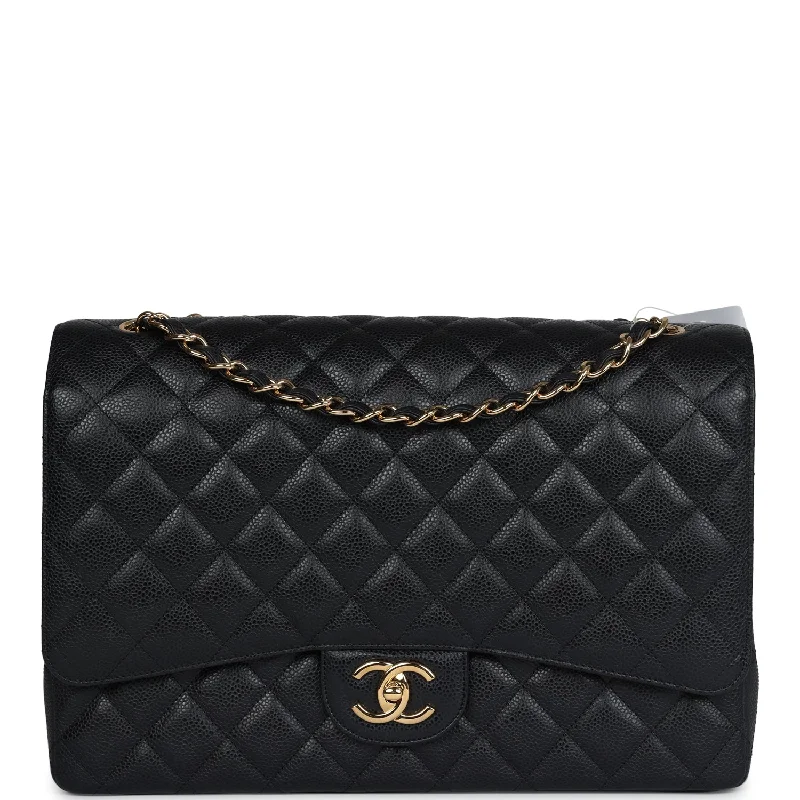 Chanel Maxi Classic Double Flap Bag Black Caviar Gold Hardware