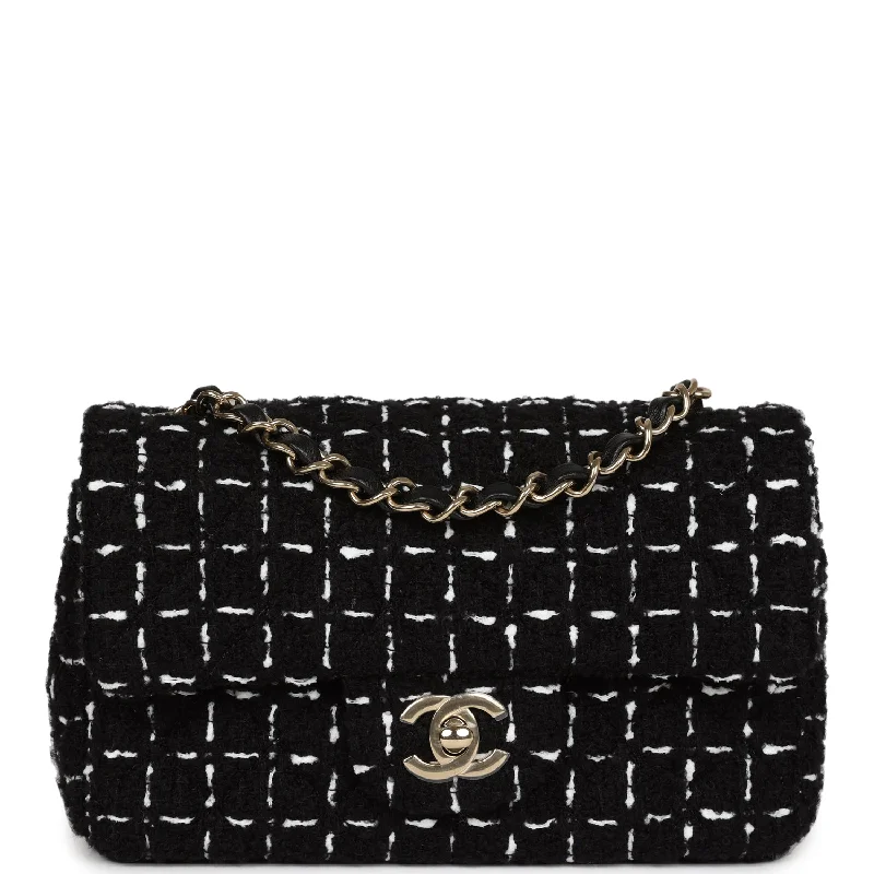 Chanel Mini Classic Rectangular Flap Black and White Tweed Gold Hardware