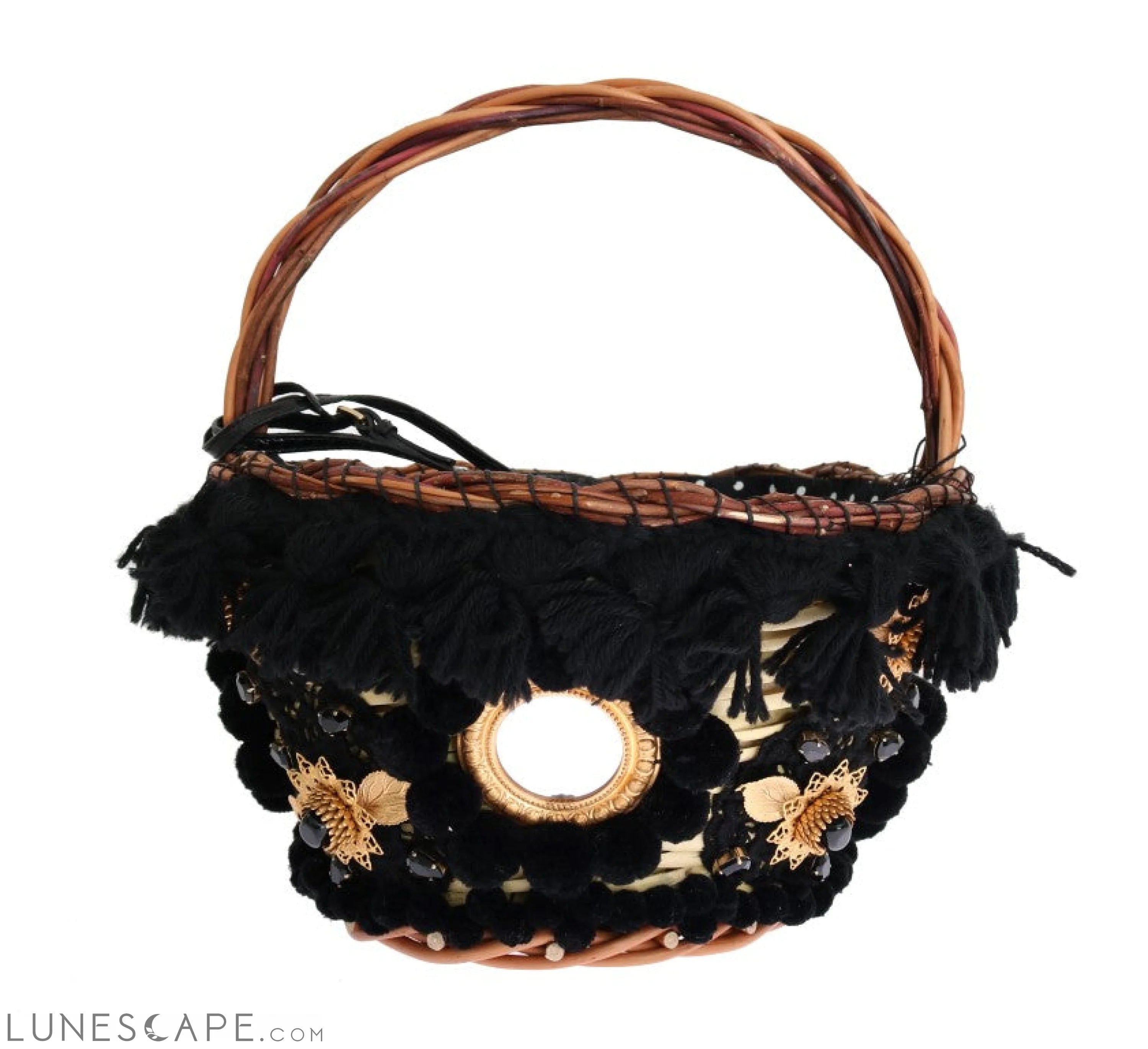 Dolce & Gabbana Chic Beige & Black Straw Snakeskin Bucket Bag