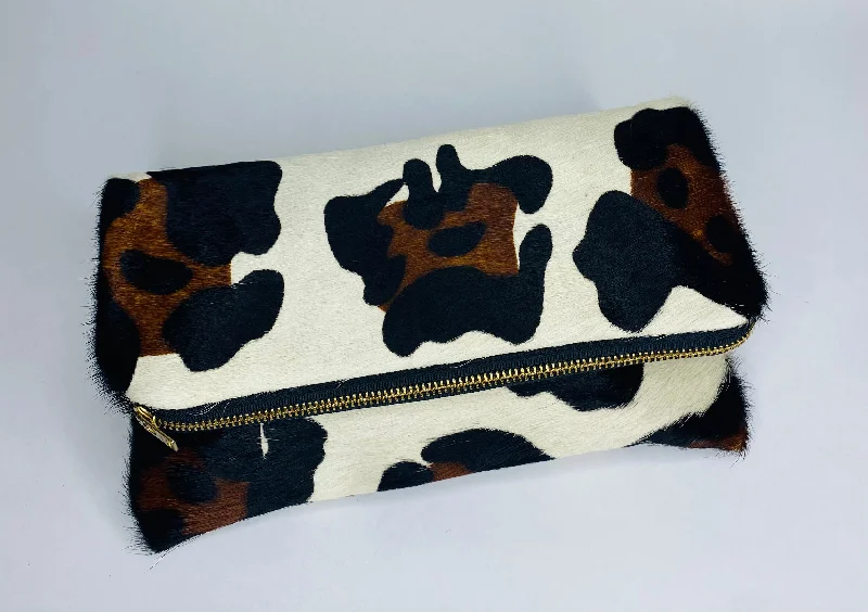 Jaguar Print Leather Foldover Clutch