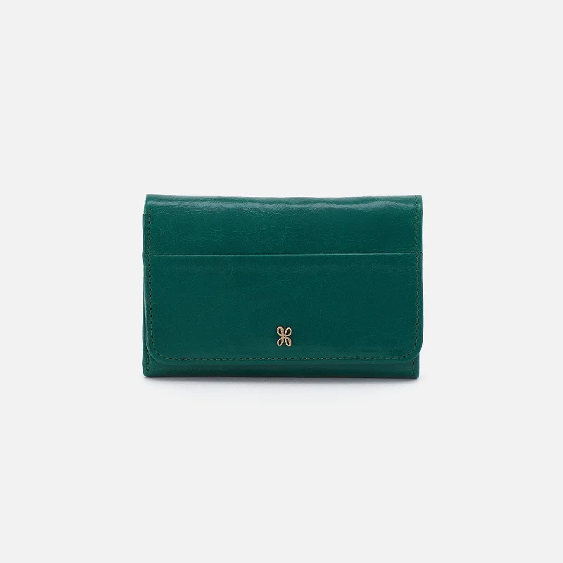 Jill Trifold Wallet In Polished Leather - Alpine Green