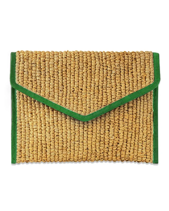 LADY RAFFIA ENVELOPE CLUTCH | BRIGHT GREEN