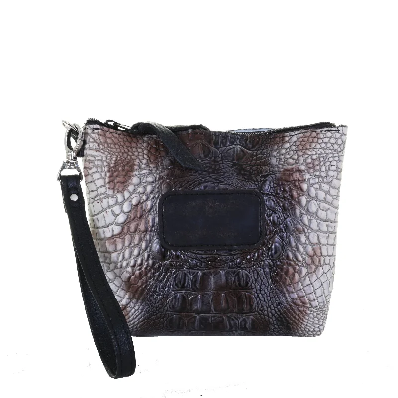 LMP22P - Zebra Crocodile Print Large Makeup Pouch w/Plaque