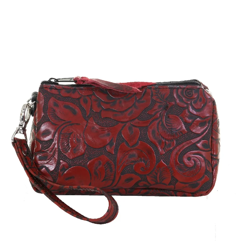 MPG114 - Red Antique Floral Makeup Pouch