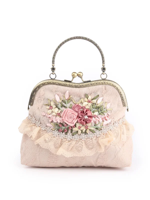 Odette Beige Embroidered Clutch For Women