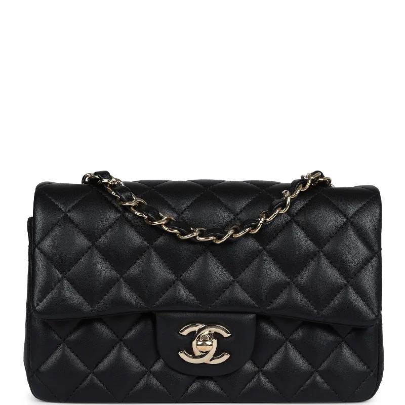 Pre-owned Chanel Mini Classic Rectangular Flap Bag Black Lambskin Light Gold Hardware