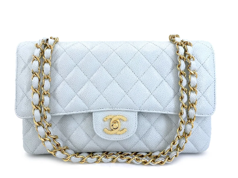 Pristine Chanel 2002 Vintage Pale Blue Caviar Medium Classic Double Flap Bag 24k GHW X35