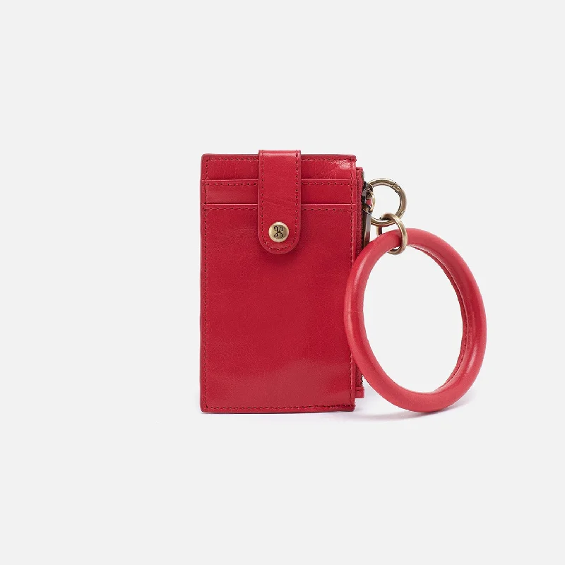 Ring Credit Card Wristlet in Polished Leather - Hibiscus