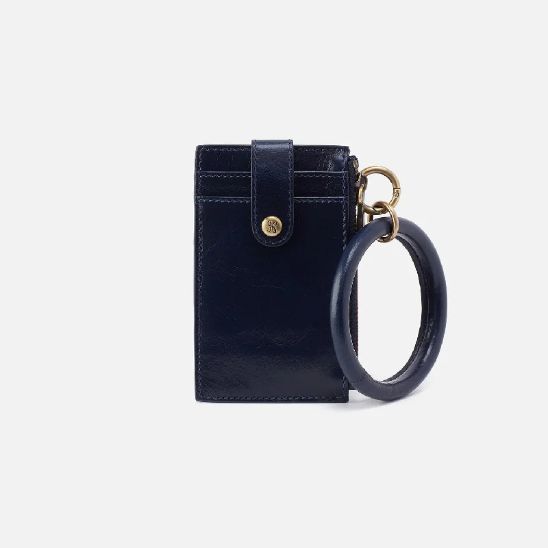 Ring Credit Card Wristlet In Polished Leather - Nightshade