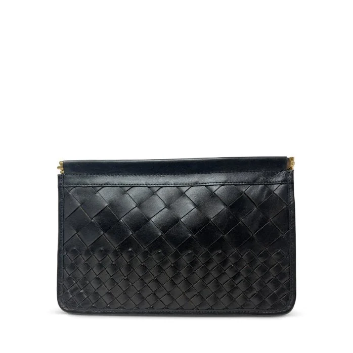 Snap Clutch Black Threaded Weave