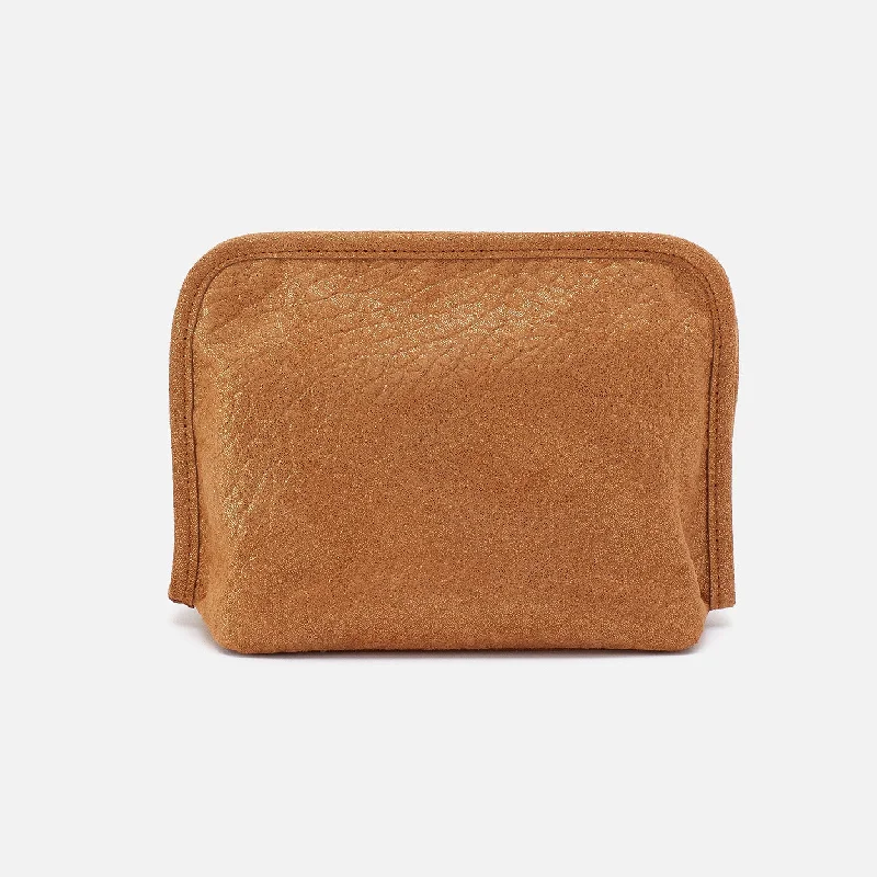 Beauty Cosmetic Pouch In Metallic Leather - Gold Rush