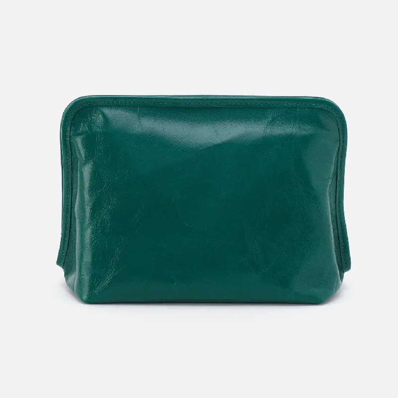 Beauty Large Cosmetic Pouch In Polished Leather - Alpine Green