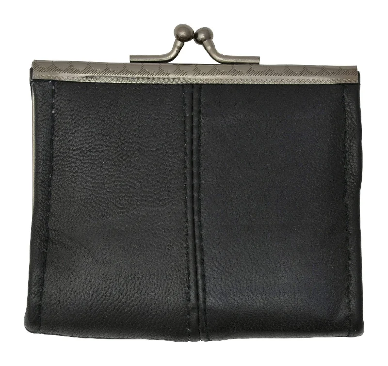 Black Genuine Leather Change Purse with Twist Snap Enclosure 928013 (C)