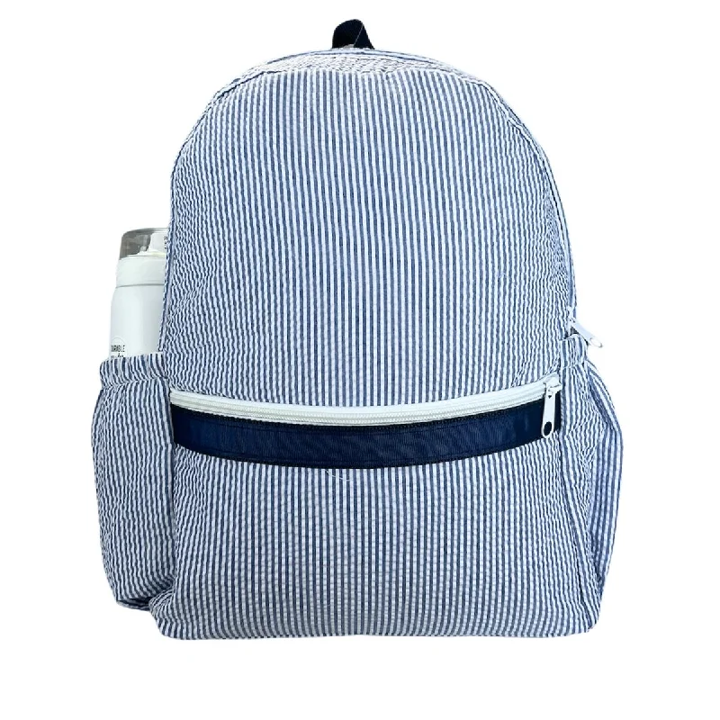 Navy Seersucker Backpack