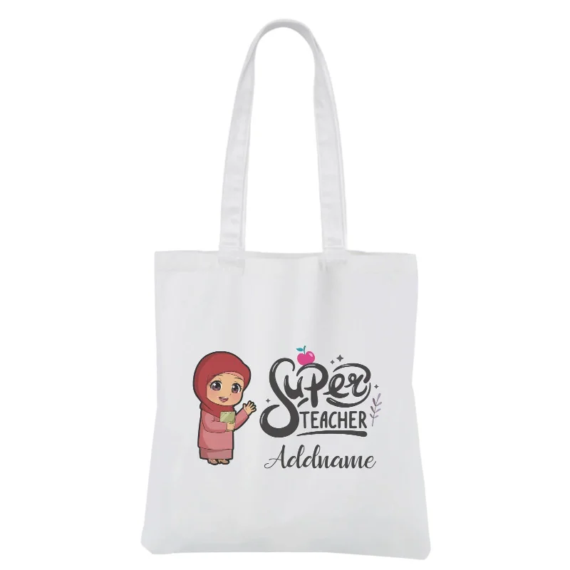 Chibi Super Teacher Malay Female Teacher White Canvas Bag