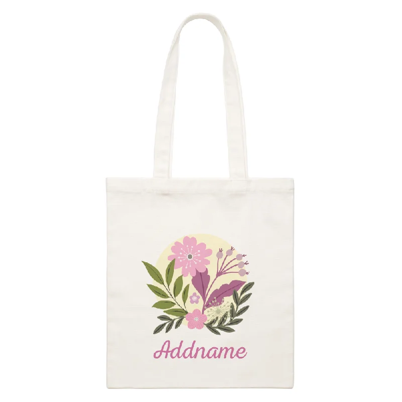 Floral Design With Pink Addname White Canvas Bag