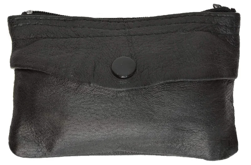 Genuine Leather Zippered Change Purse Black 92800 (C)