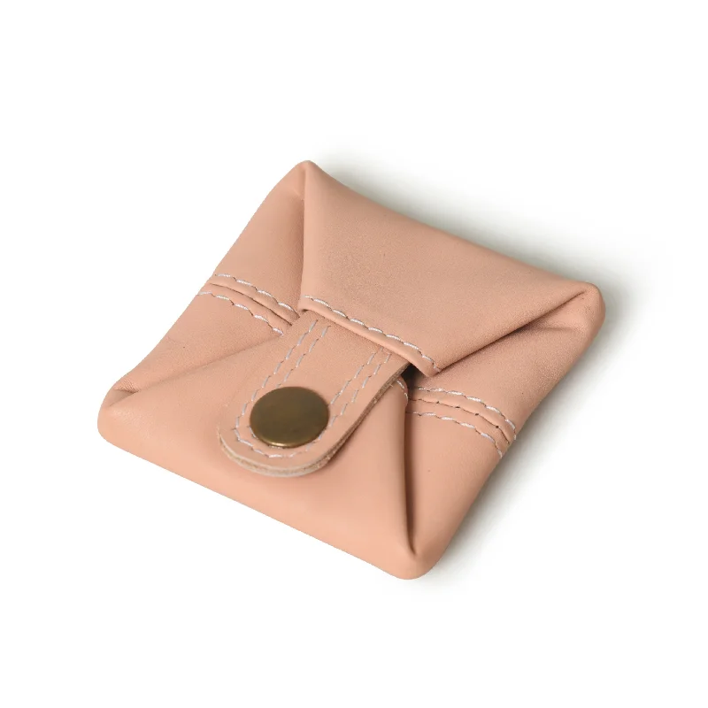 Elegant Peach Top Grain Leather Coin Pouch for Everyday use