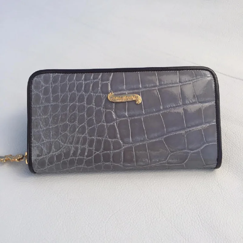 Large Zipper Wallet in Light Tan Crocodile Leather