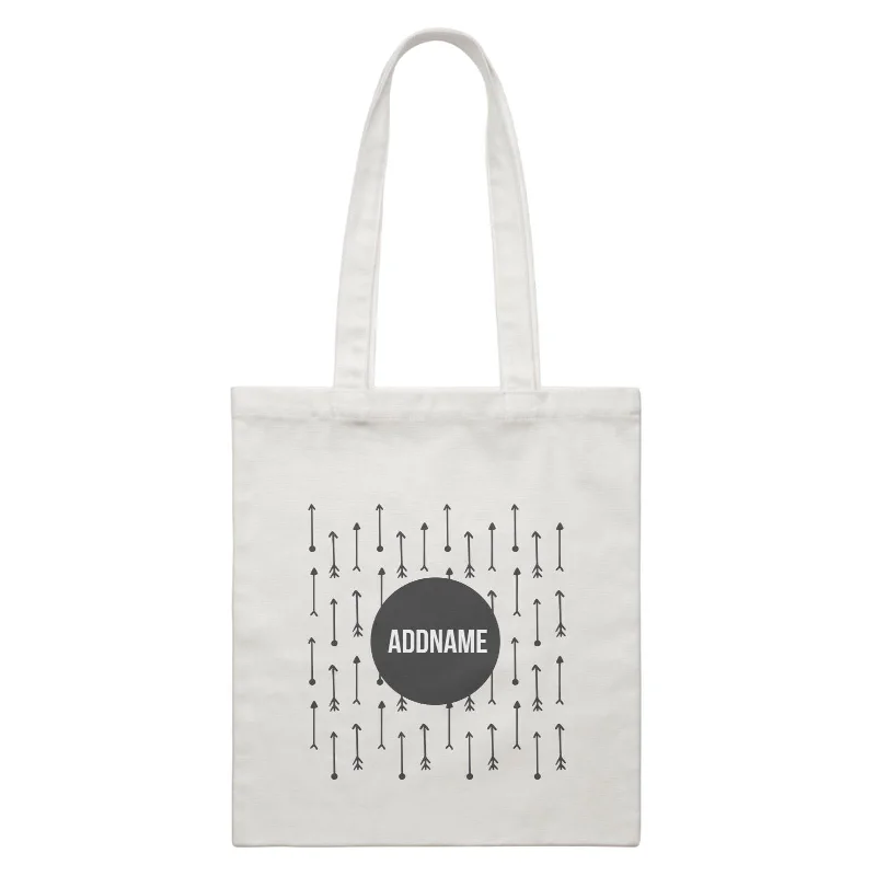 Monochrome Black Circle with Arrows Addname White Canvas Bag