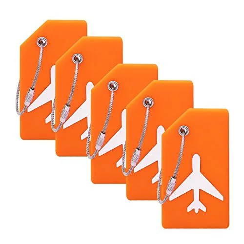 Silicone Luggage Tag with Name ID Card - Plane 5Pcs Orange