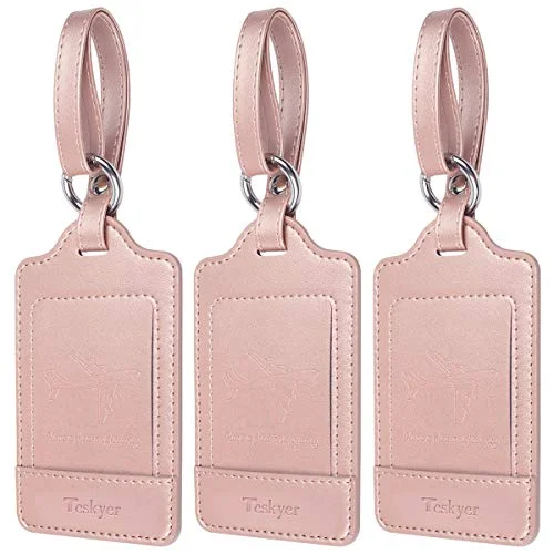 Teskyer Luggage Tags, 3 Pack PU Leather, Privacy Protection