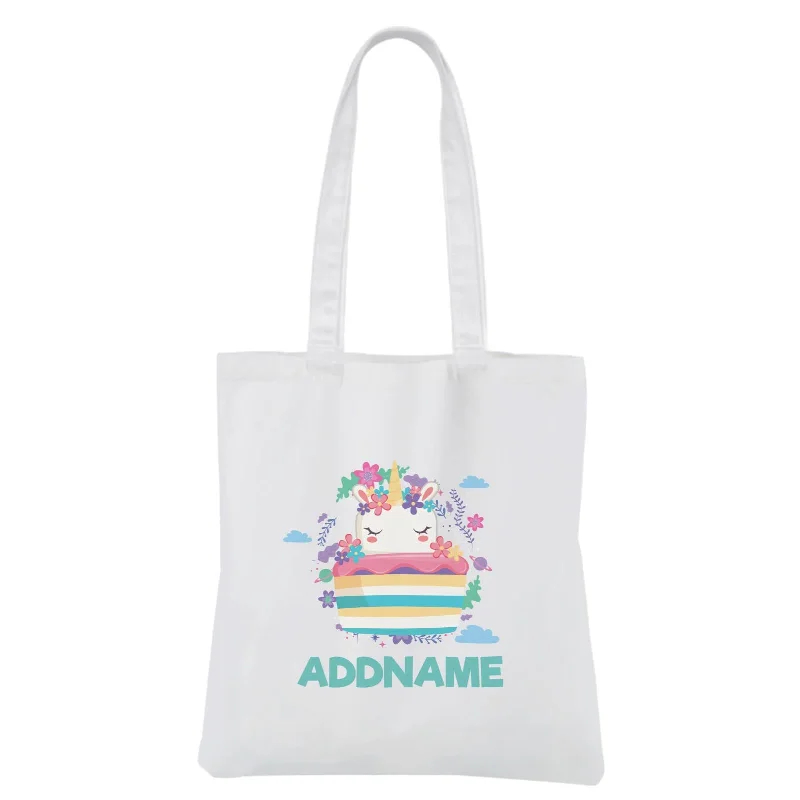 Unicorn with Donut Accessories White Canvas Bag