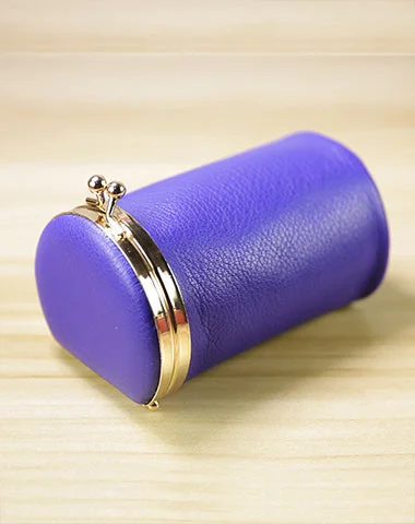 Vintage Women Purple Leather Cup Coin Wallet Frame Clasp Coin Pouch Change Wallet For Women